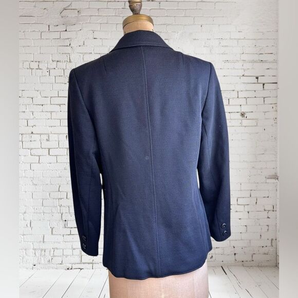 Vintage 80s Classic Fine Knit Pure New Wool Black Blazer EU Size 42 or US Large - Picture 3 of 12